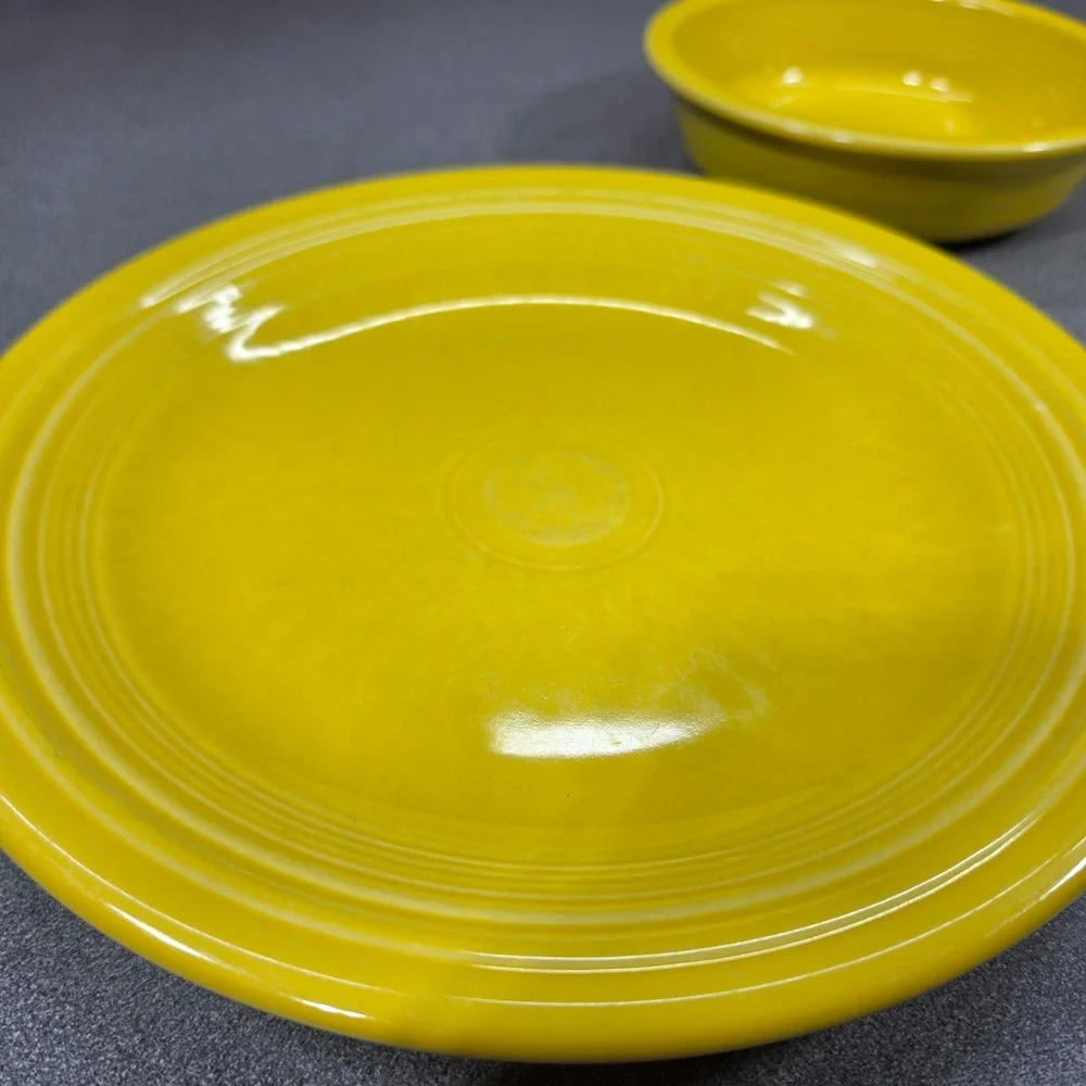 Fiestaware 3 Piece Dinnerware Set Sunflower Yellow Plates and Bowl Excellent